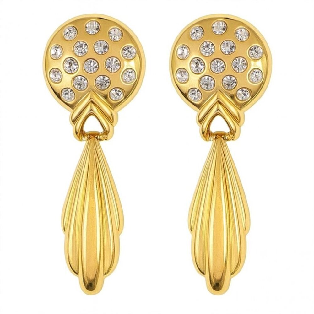 Vintage Art Deco Gold and Crystal Drop Statement Earrings